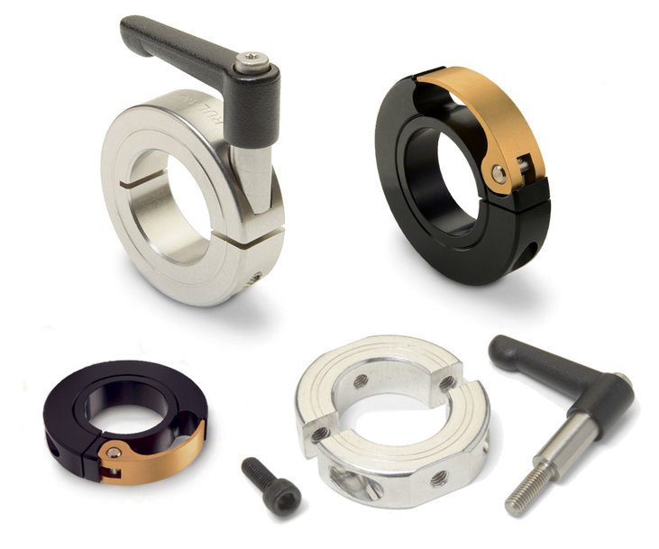 Quick clamping shaft collars for packaging applications